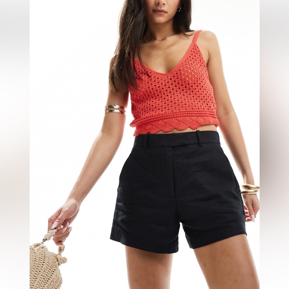 Abercrombie Linen Blend Tailored Shorts – Black High Rise Size 25